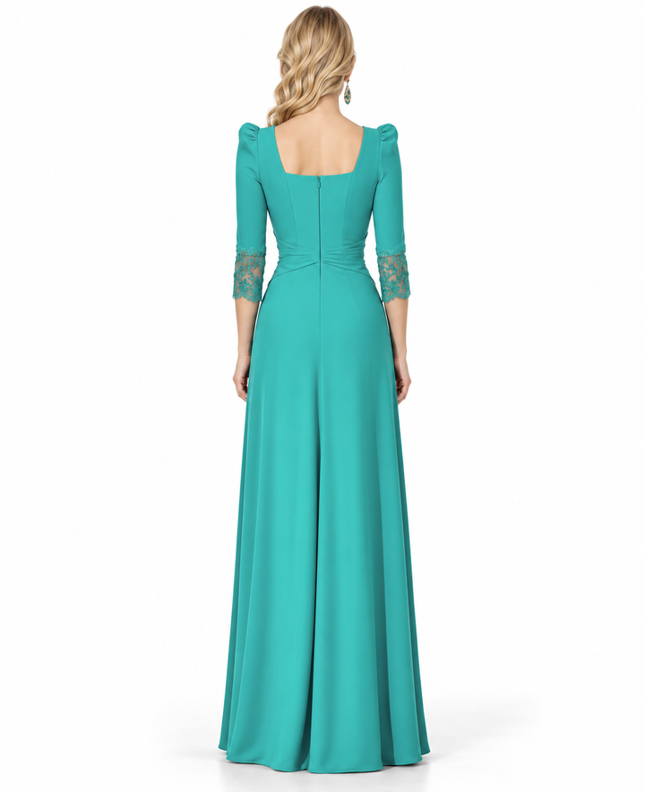Lace Sleeve Gown - Turquoise