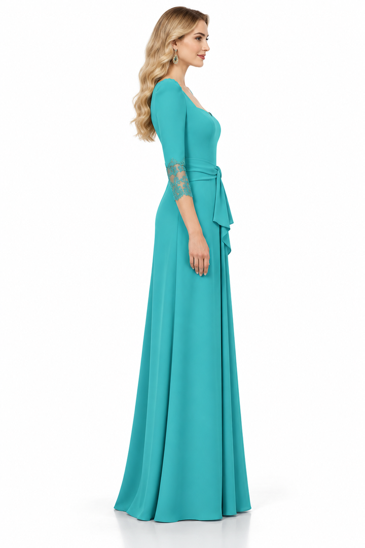 Lace Sleeve Gown - Turquoise