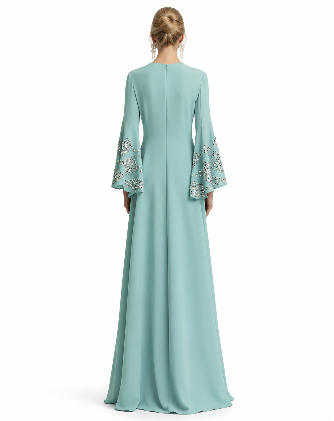 Embellished Sleeve Gown - Aqua