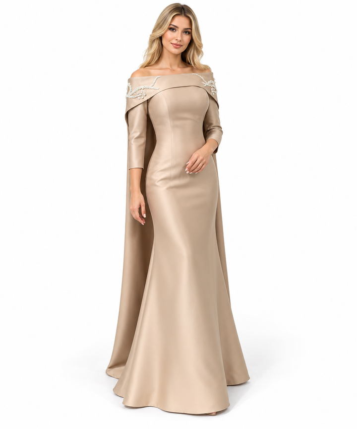 Off-Shoulder Cape Gown - Champagne