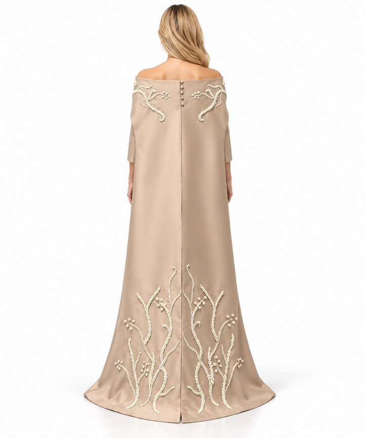 Off-Shoulder Cape Gown - Champagne