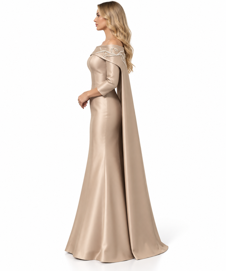 Off-Shoulder Cape Gown - Champagne