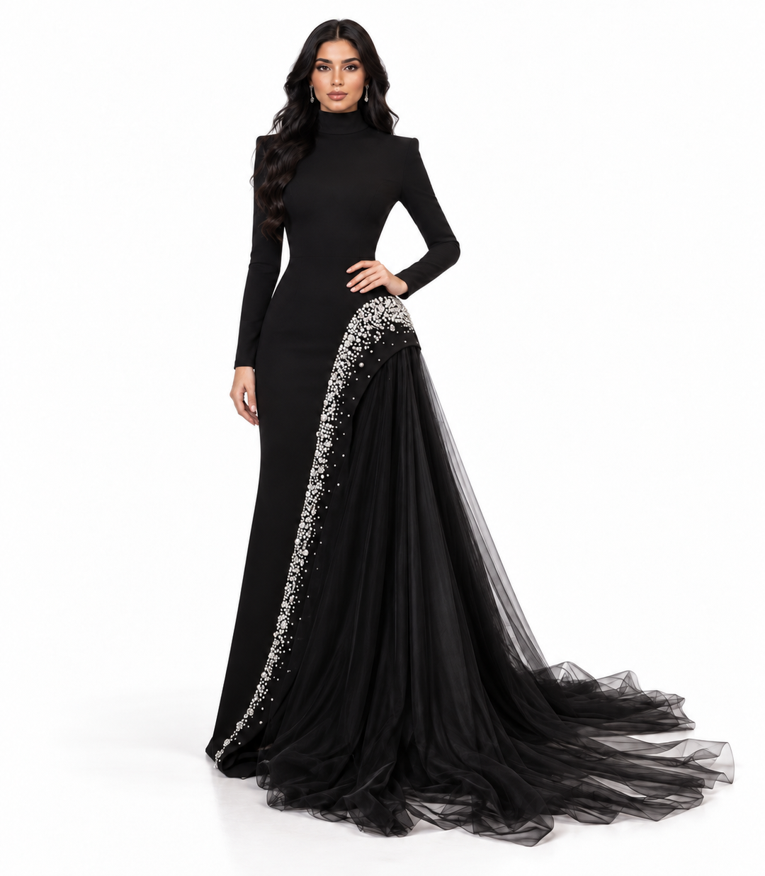 Crystal Draped Gown - Noir
