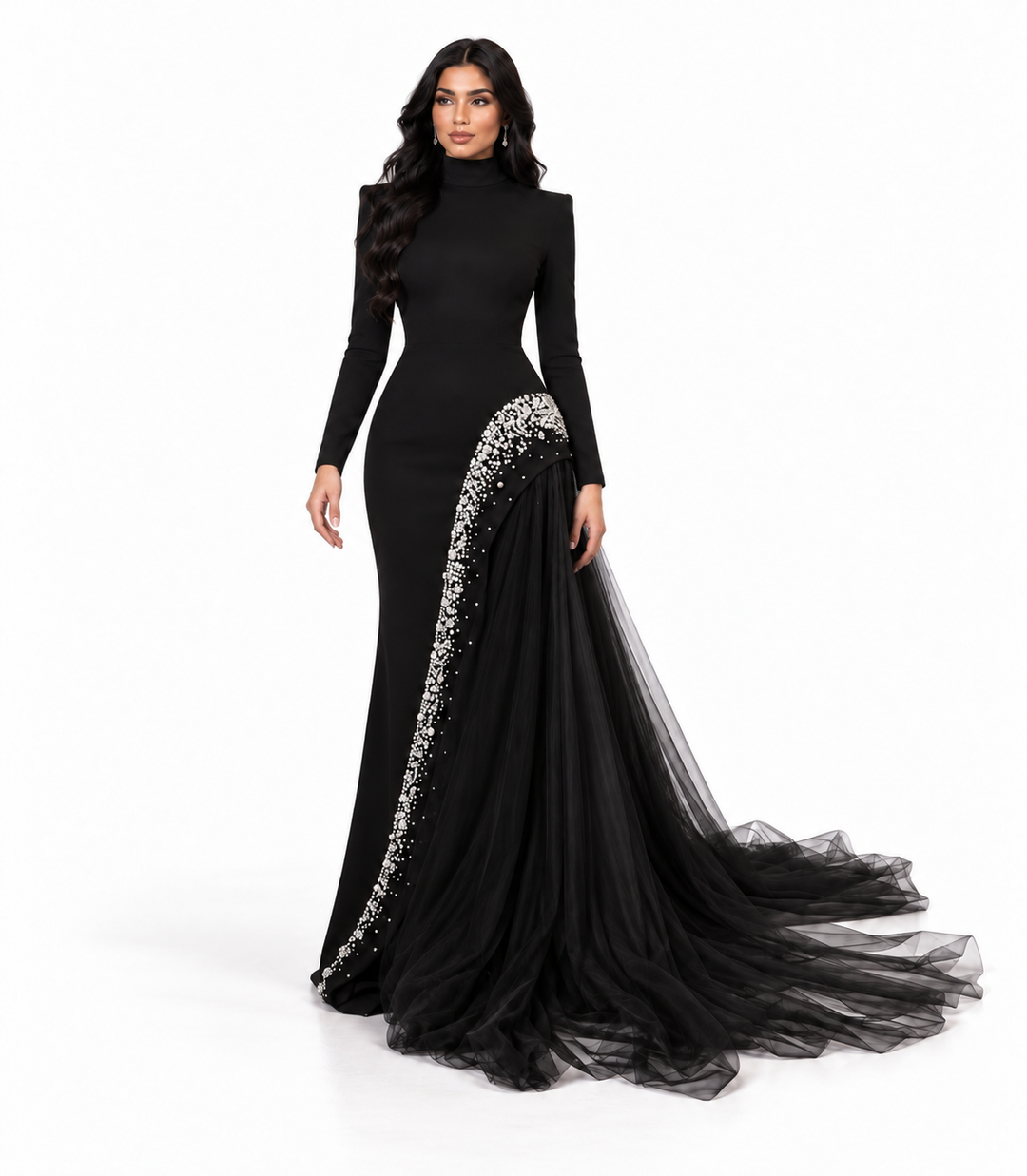 Crystal Draped Gown - Noir