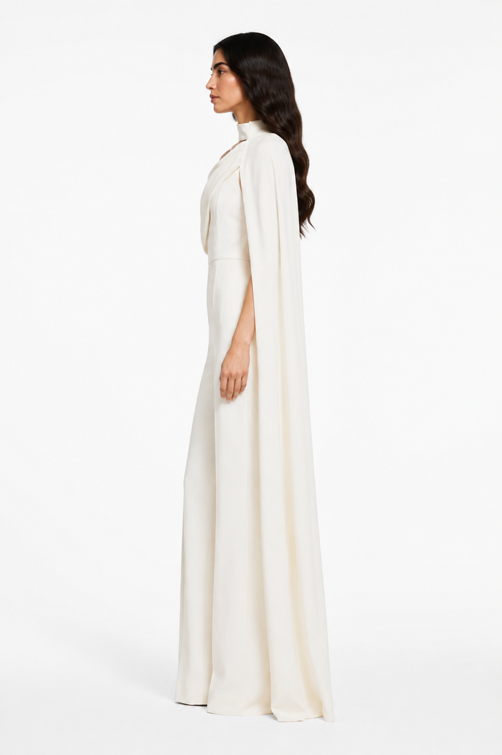 Asymmetric Cape Wide-Leg Jumpsuit – IVORIA
