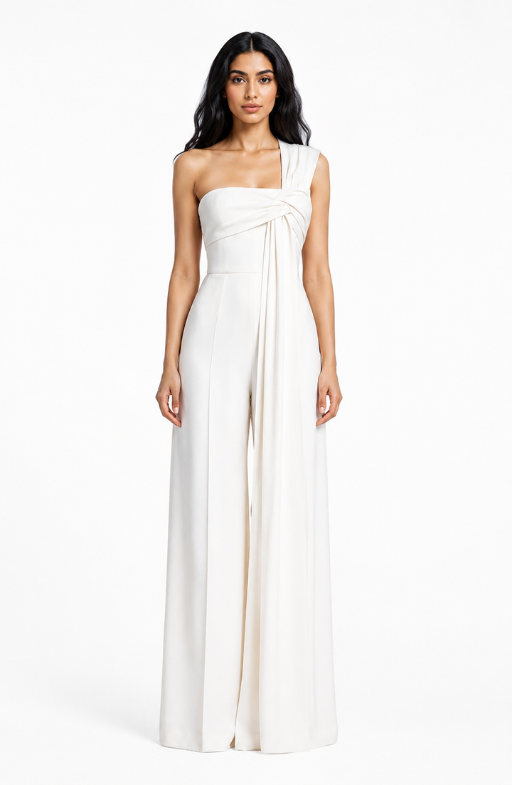 One-Shoulder Draped Wide-Leg Jumpsuit – IVELLA
