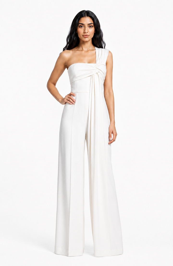 One-Shoulder Draped Wide-Leg Jumpsuit – IVELLA