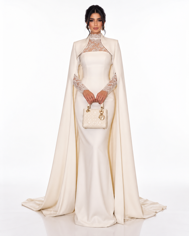 Lace Cape Gown - Ivory