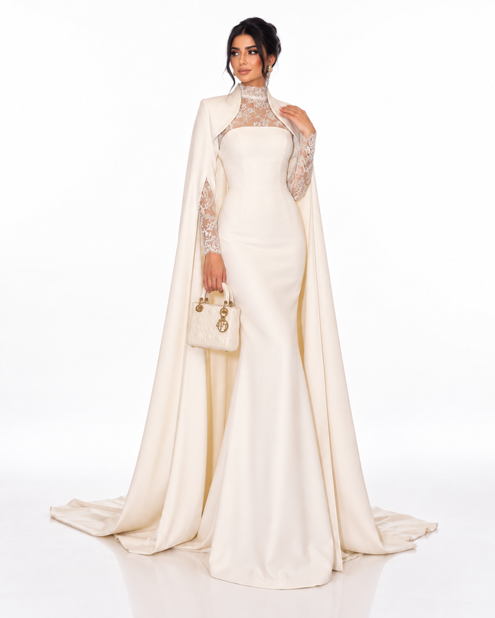 Lace Cape Gown - Ivory