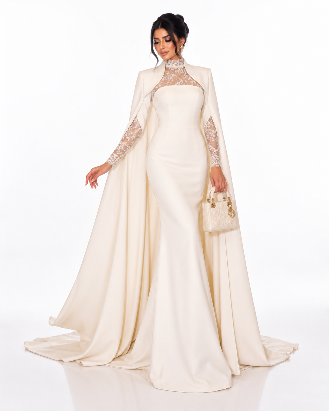 Lace Cape Gown - Ivory
