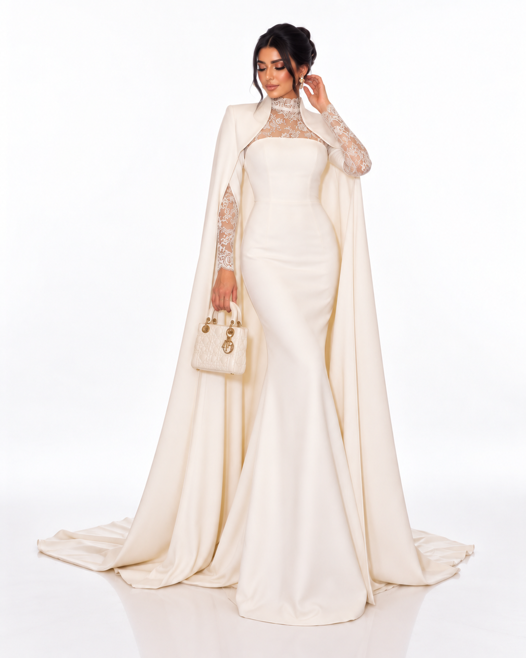 Lace Cape Gown - Ivory