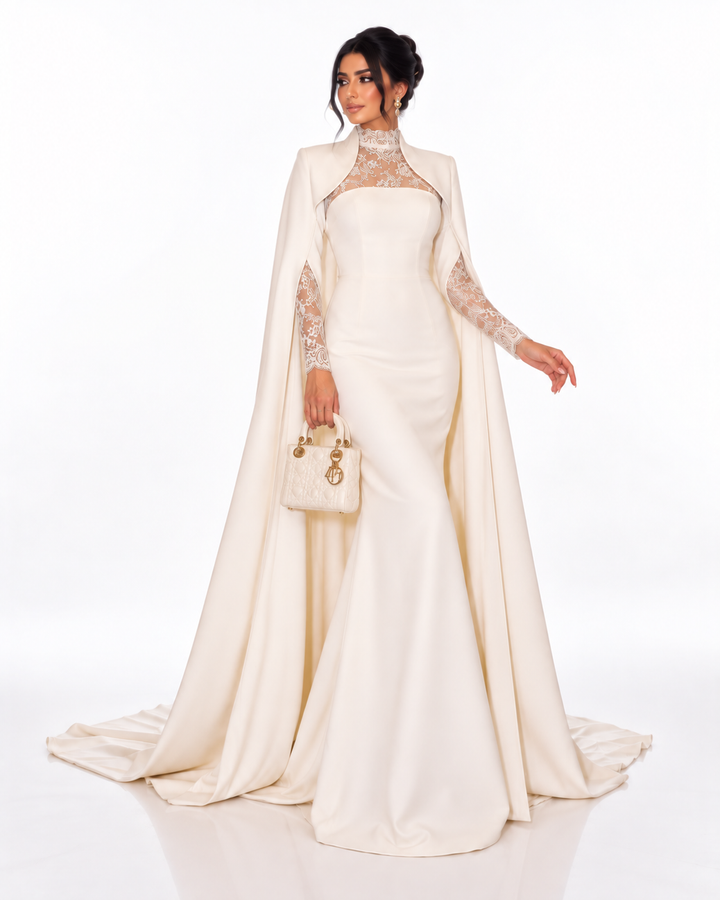 Lace Cape Gown - Ivory