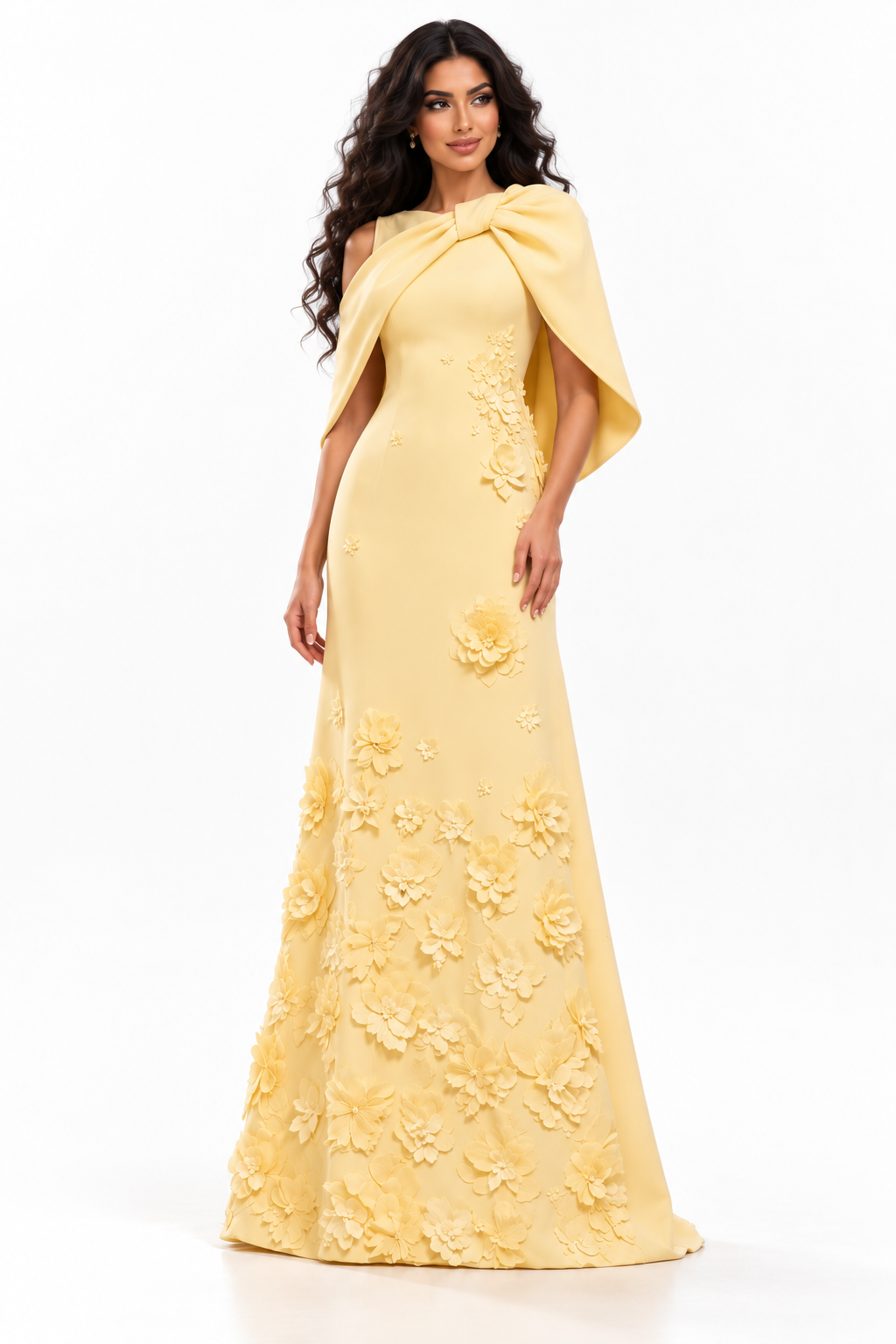 Floral Cape Gown - Buttercream