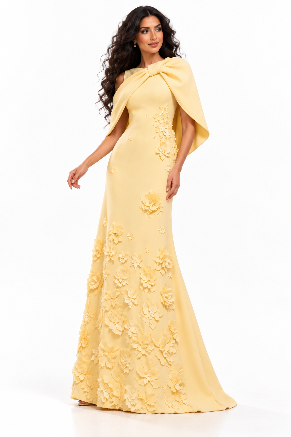 Floral Cape Gown - Buttercream