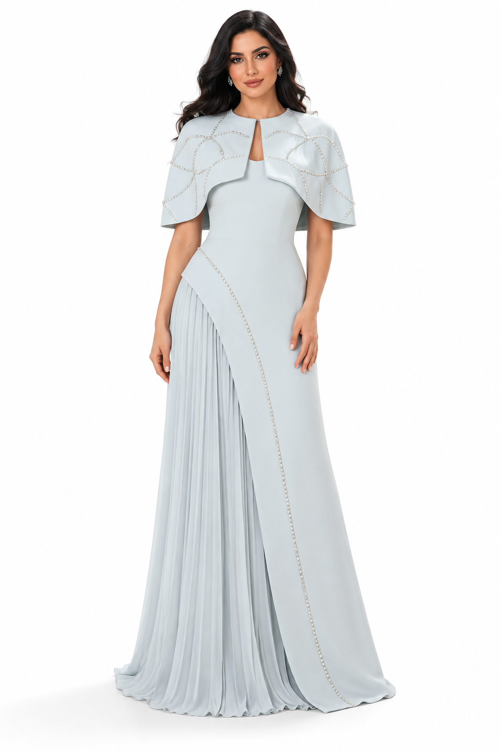 Pleated Cape Gown - Ice