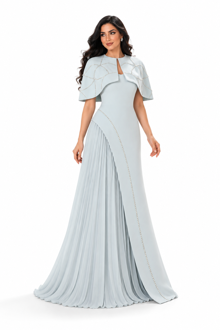 Pleated Cape Gown - Ice