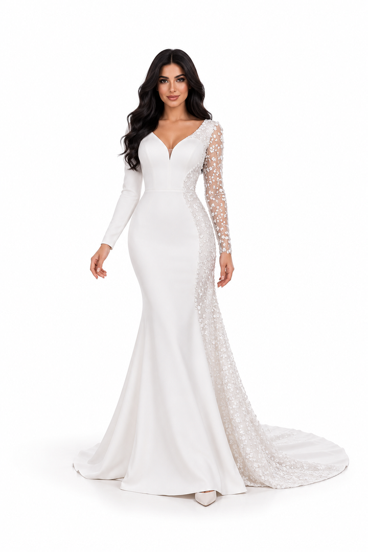 Embellished Asymmetric Gown - Ivory