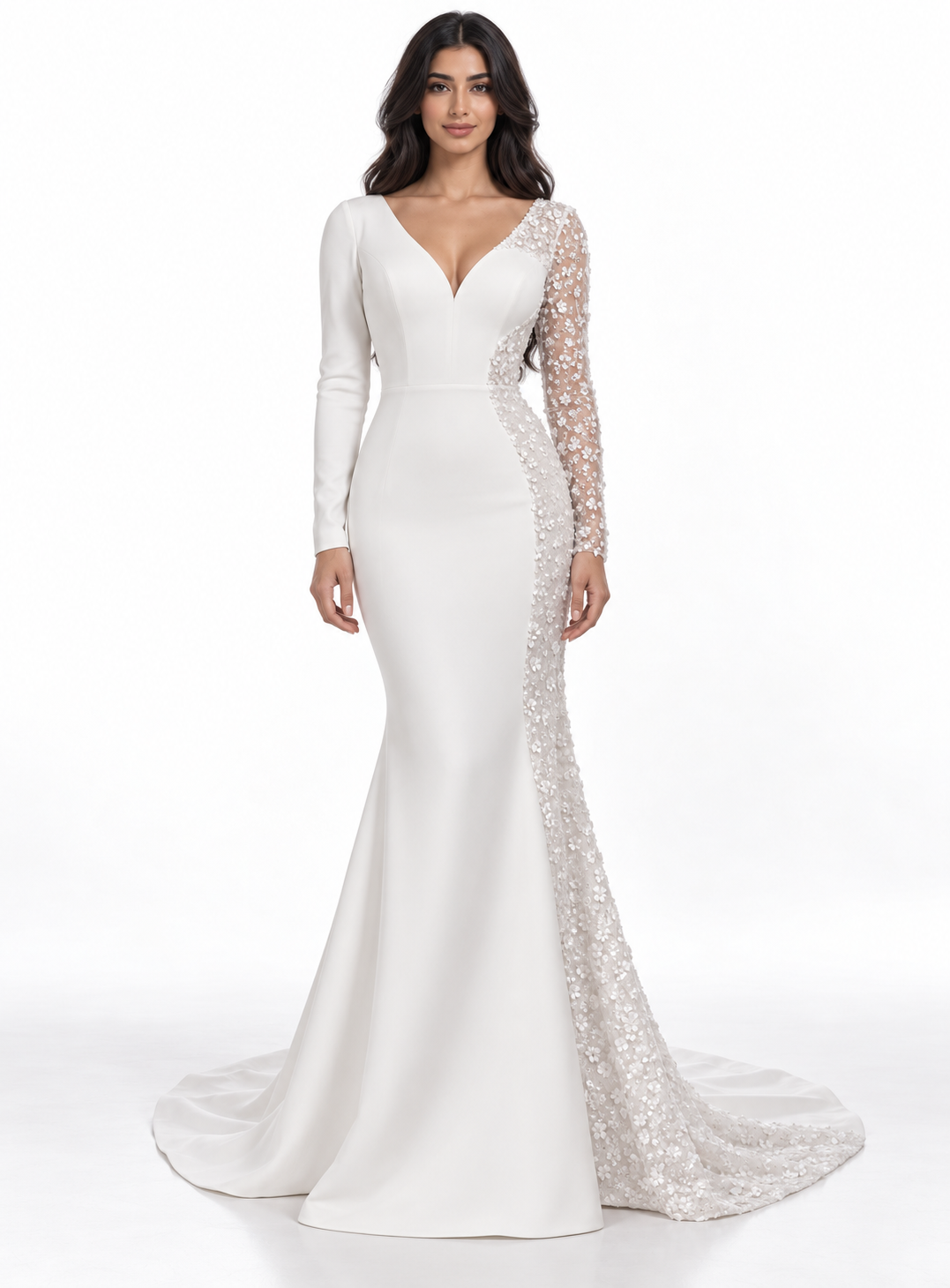 Embellished Asymmetric Gown - Ivory