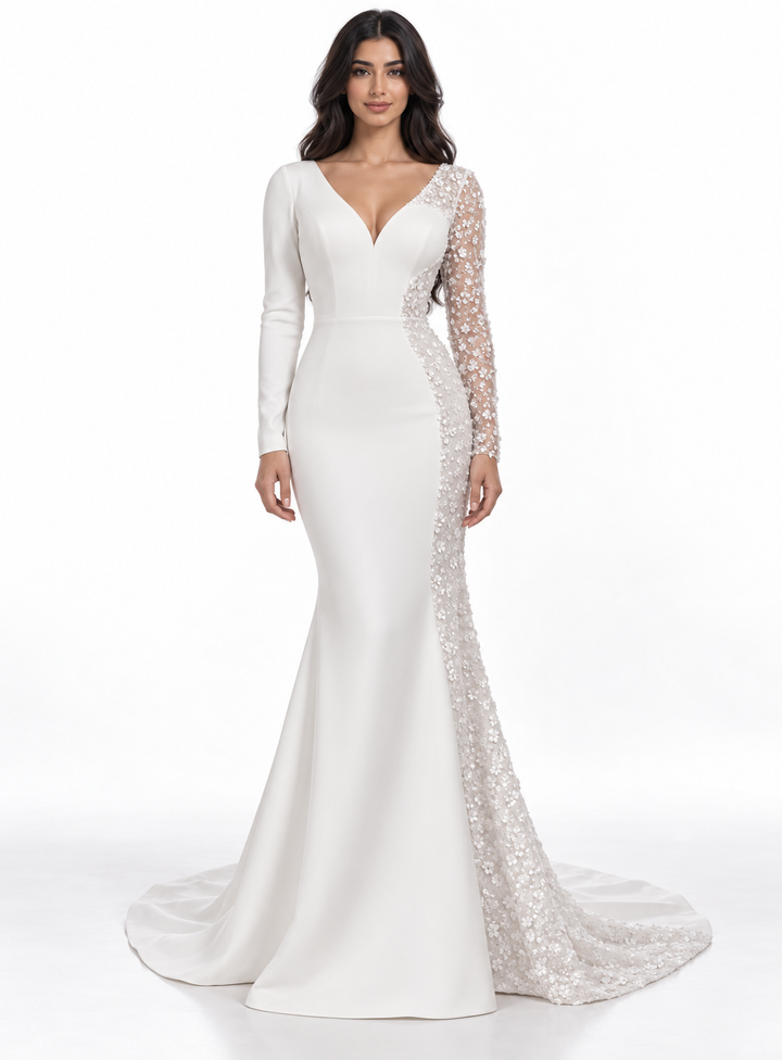 Embellished Asymmetric Gown - Ivory