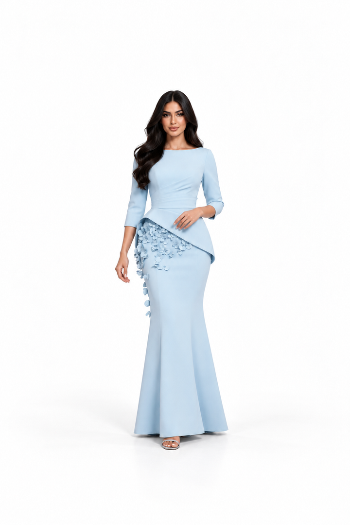 Floral Peplum Gown - Powder