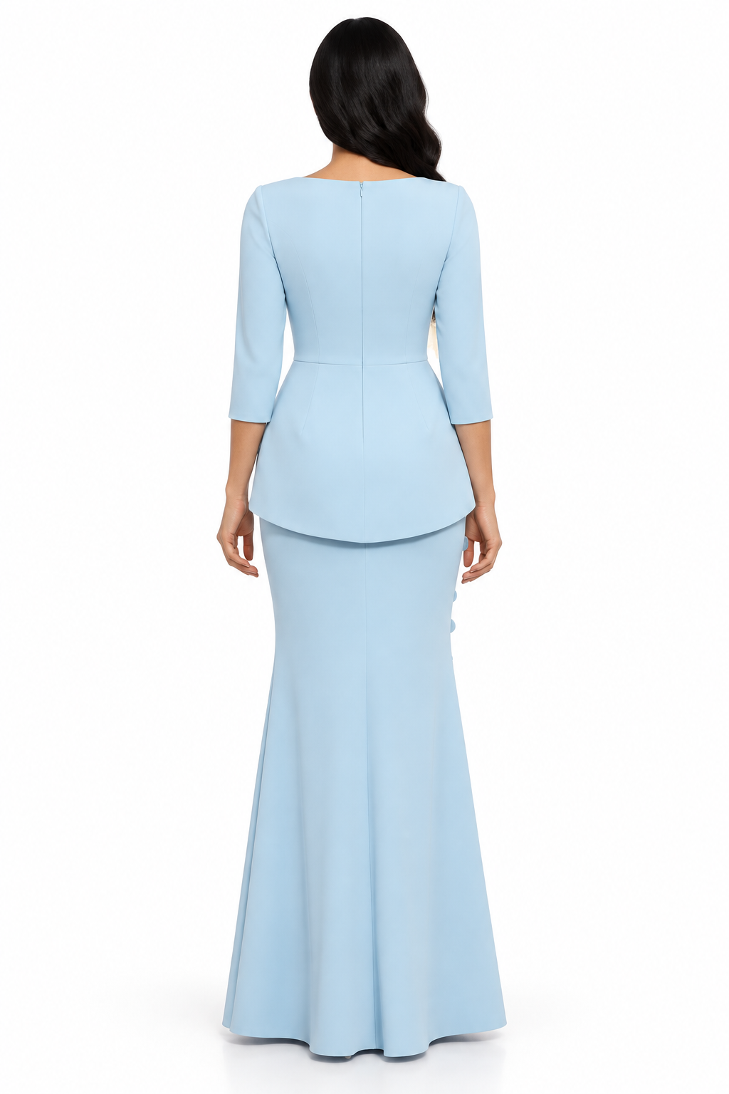 Floral Peplum Gown - Powder