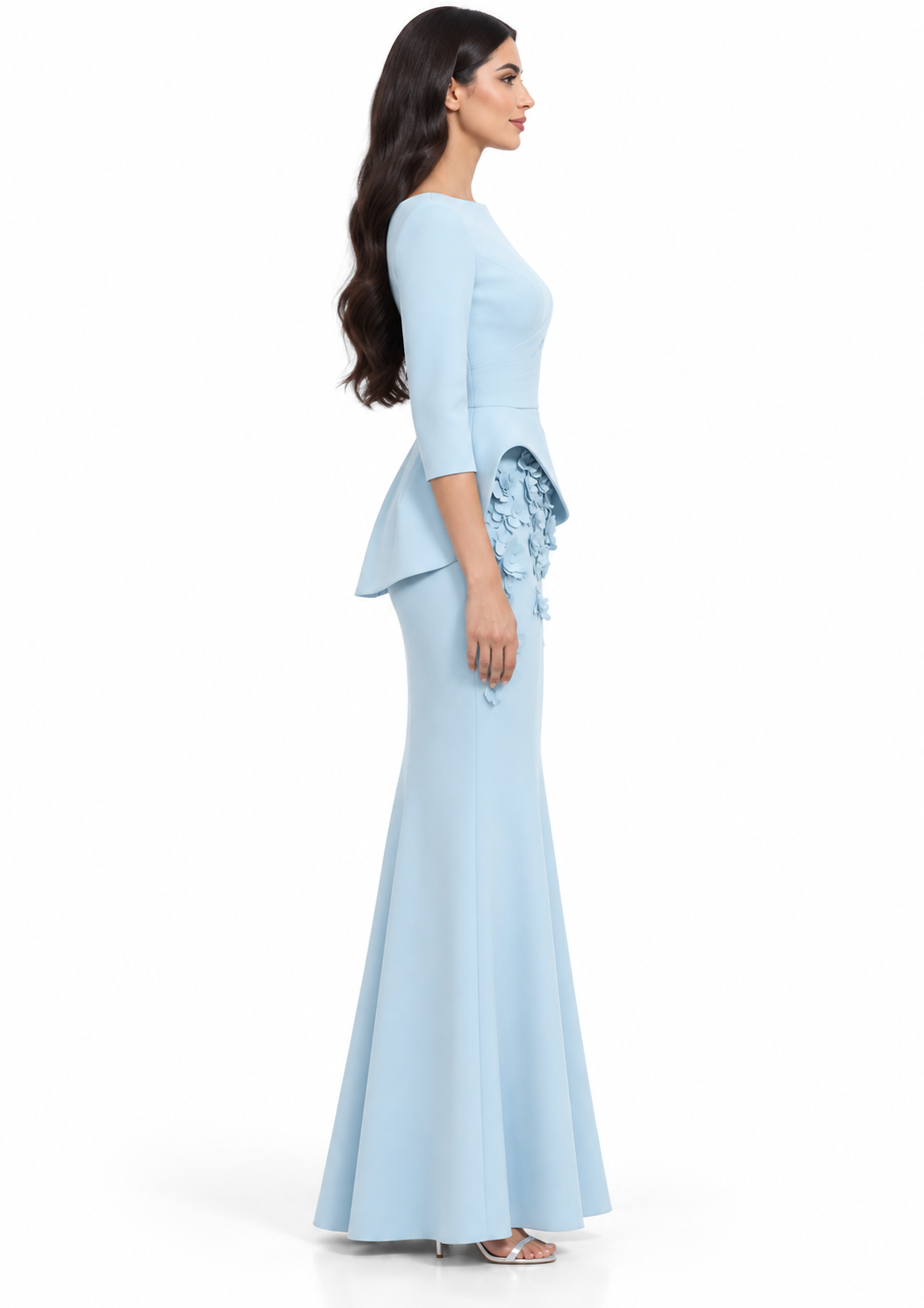 Floral Peplum Gown - Powder