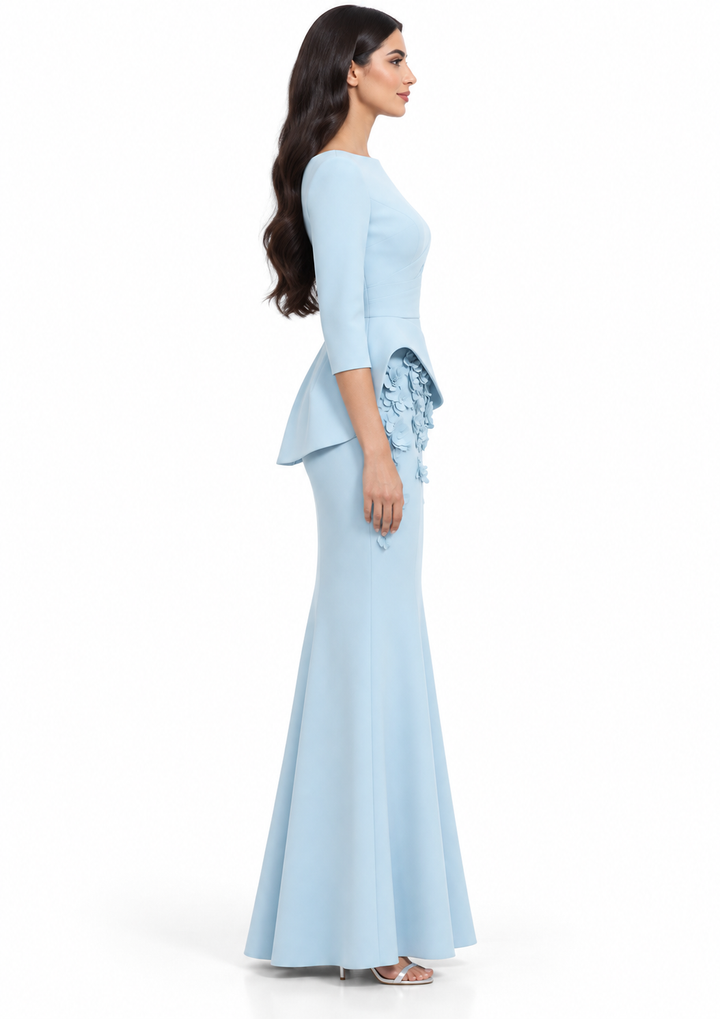 Floral Peplum Gown - Powder