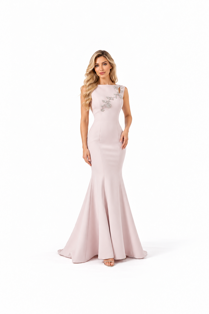 Crystal Appliqué Gown - Blush