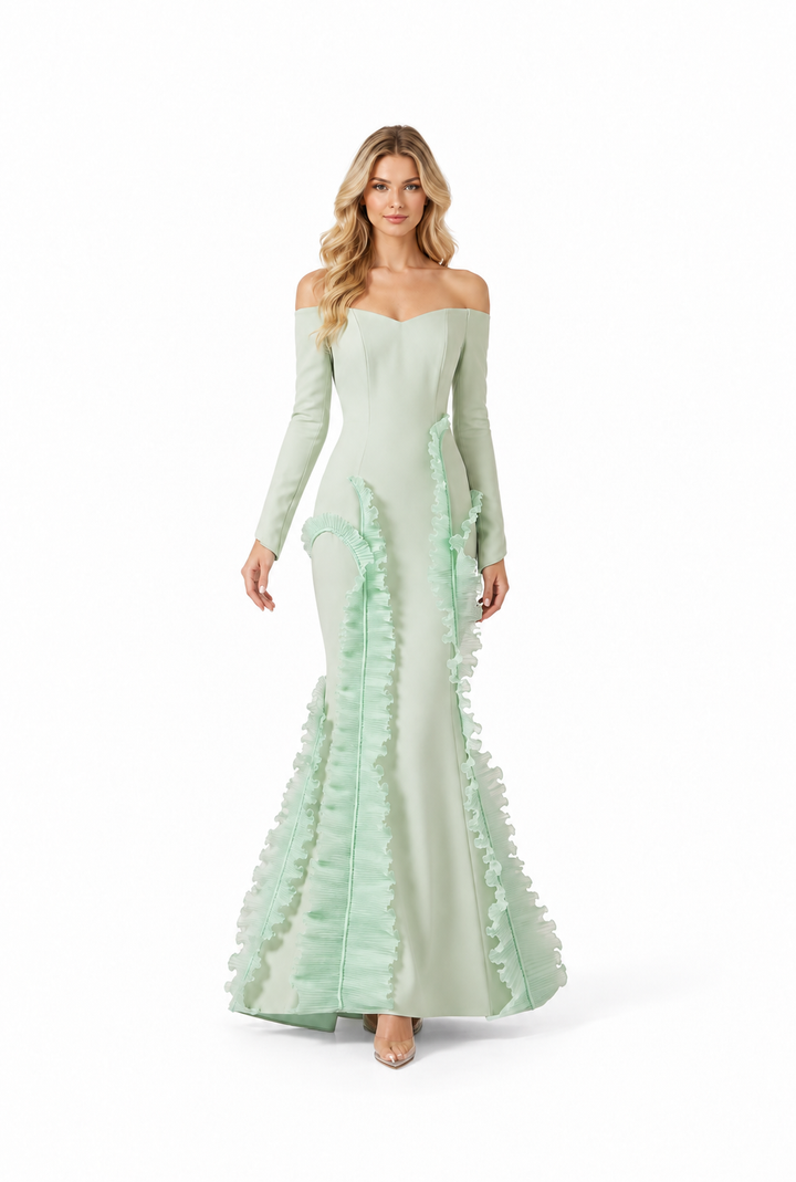 Ruffle Mermaid Gown - Mint