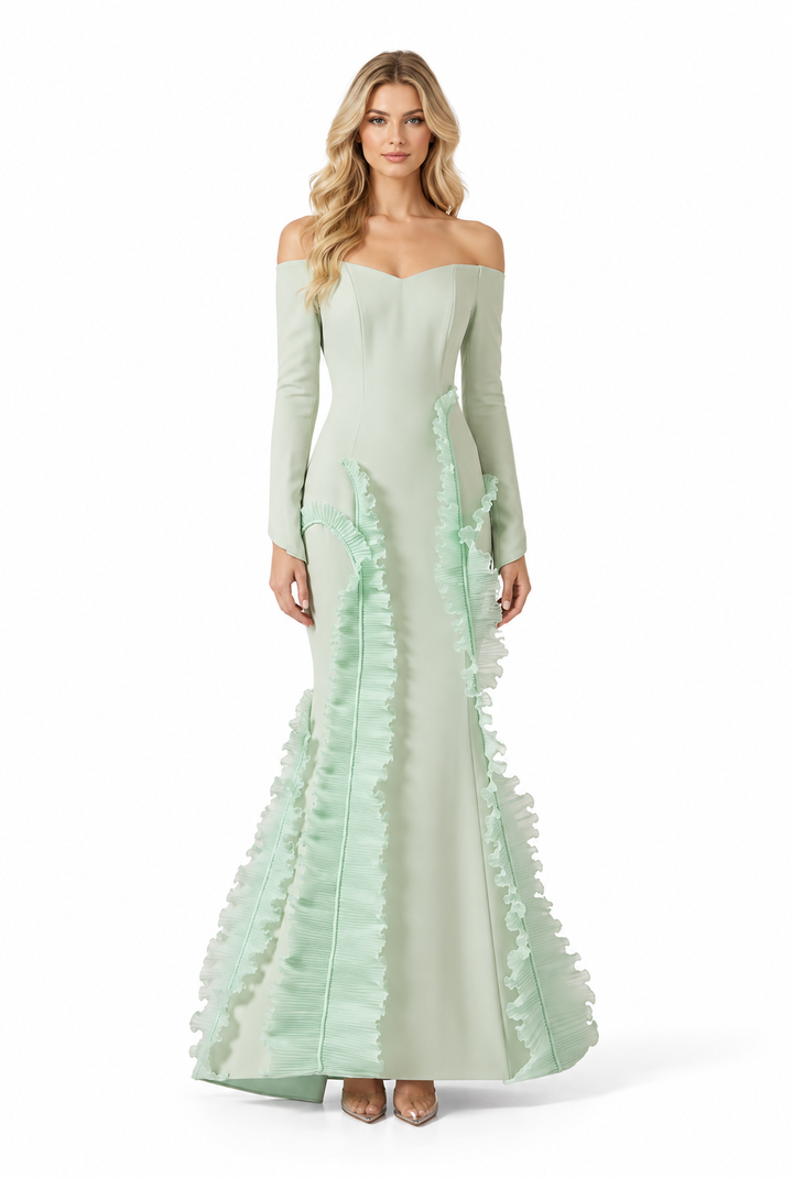 Ruffle Mermaid Gown - Mint