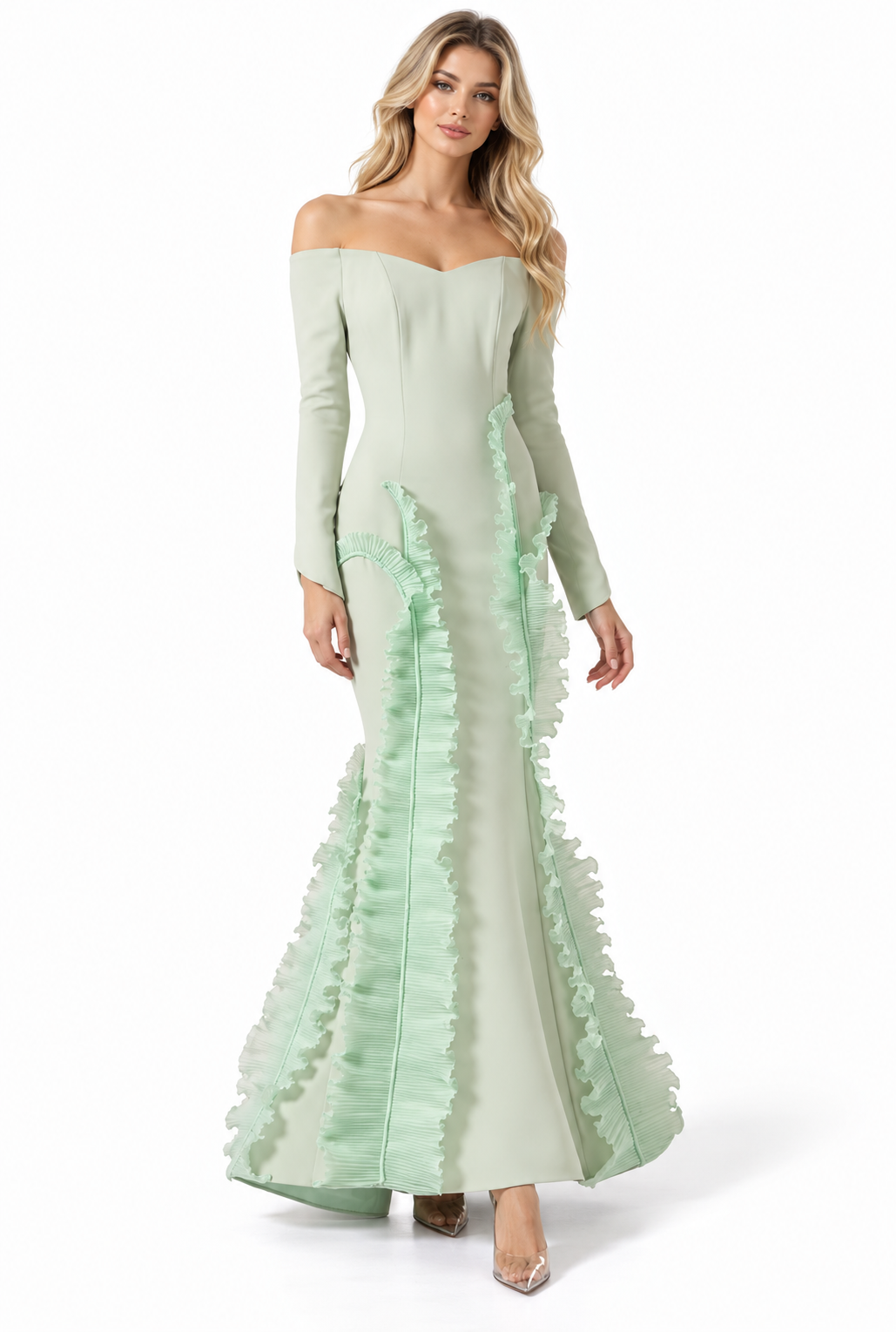 Ruffle Mermaid Gown - Mint