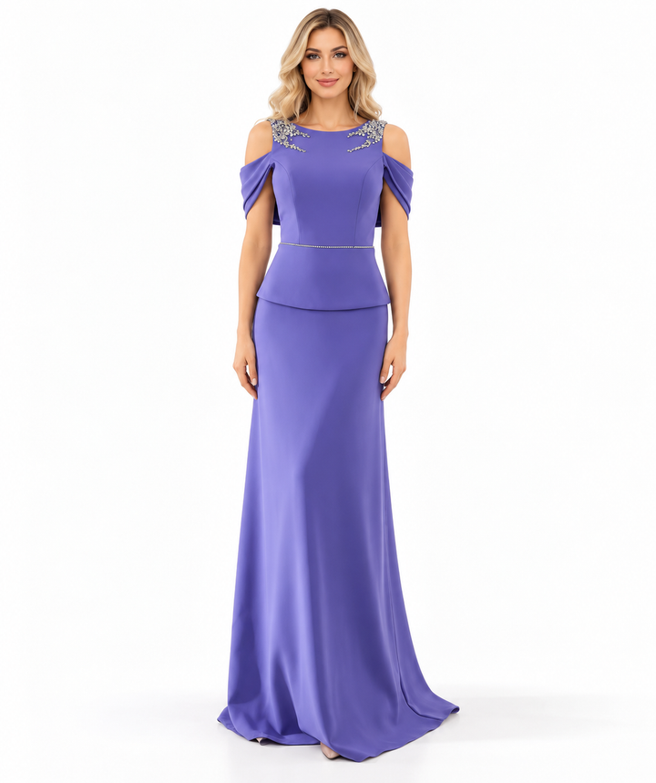 Embellished Peplum Gown - Lavender