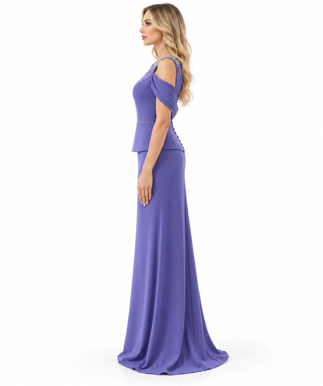 Embellished Peplum Gown - Lavender