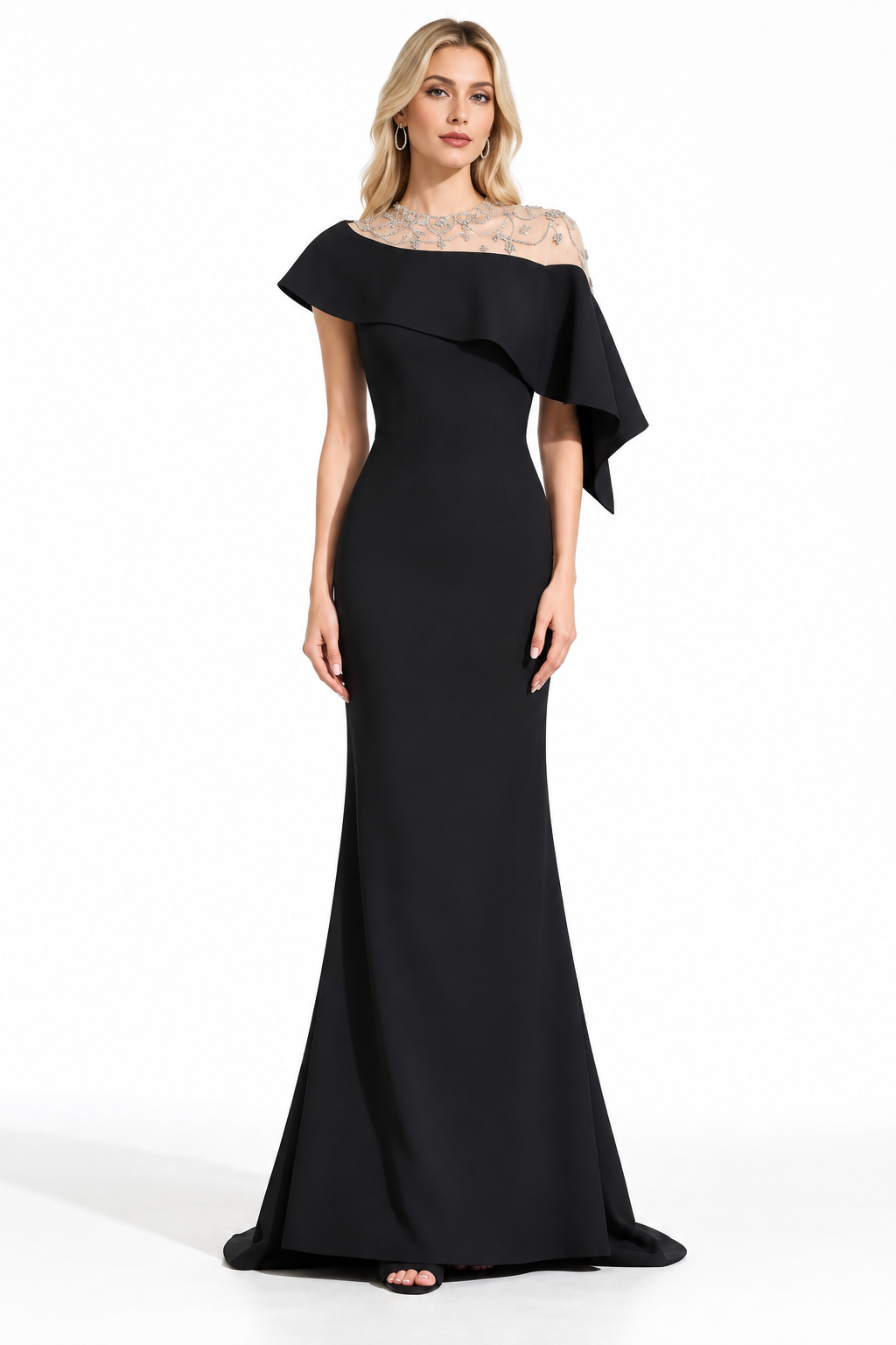 Crystal Ruffle Gown - Noir