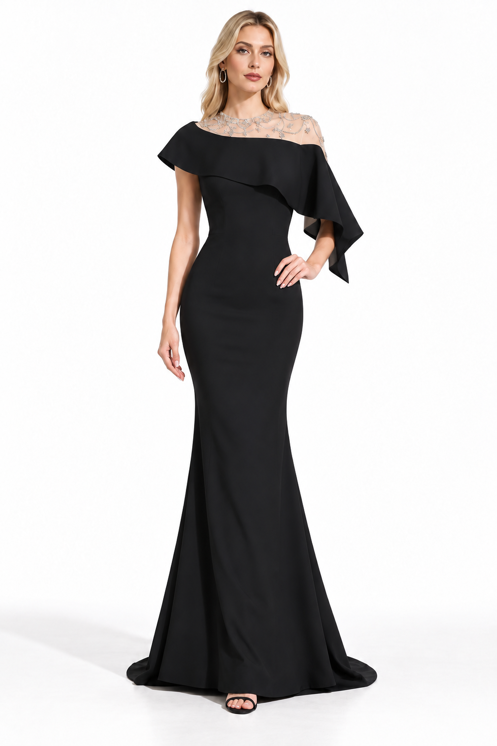 Crystal Ruffle Gown - Noir