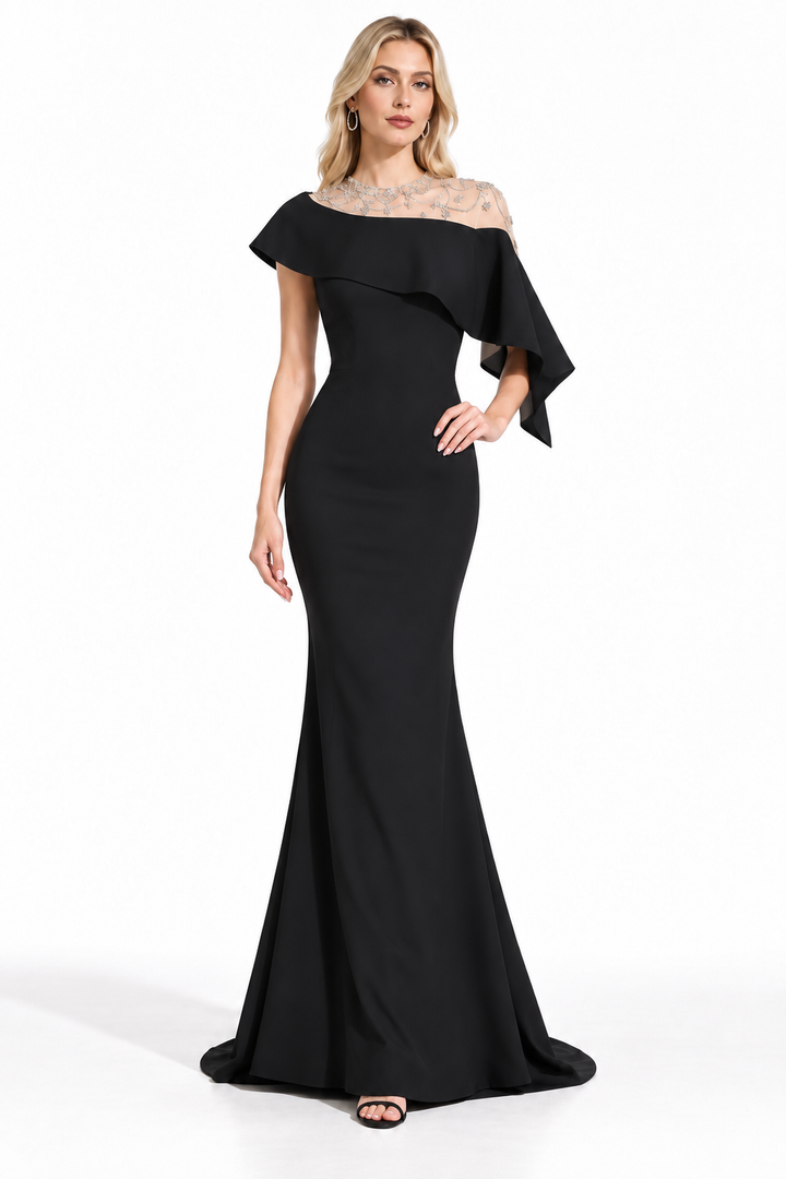 Crystal Ruffle Gown - Noir