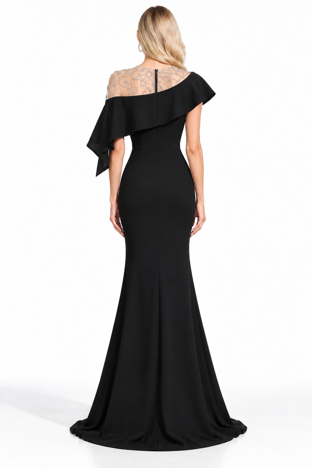 Crystal Ruffle Gown - Noir