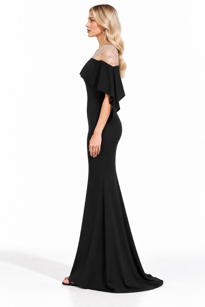 Crystal Ruffle Gown - Noir