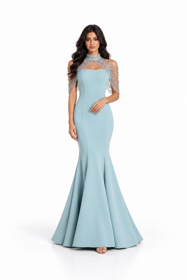 Crystal Drape Gown - Ice