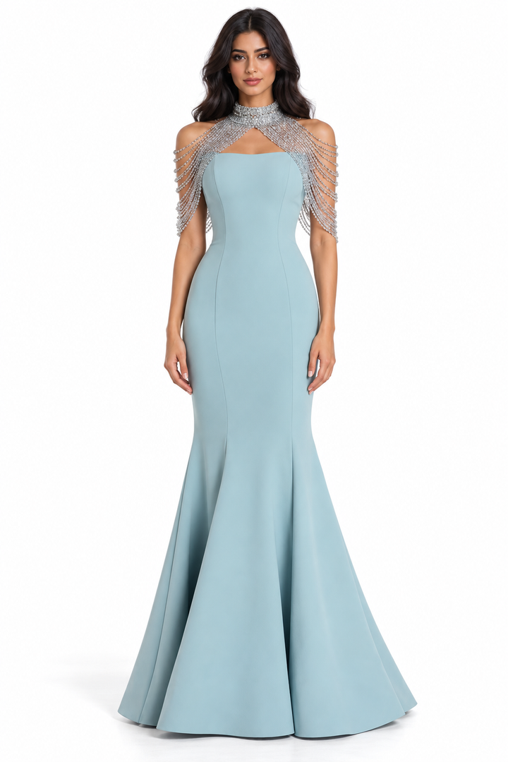 Crystal Drape Gown - Ice