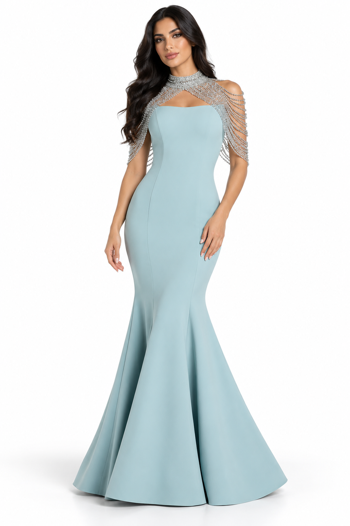 Crystal Drape Gown - Ice