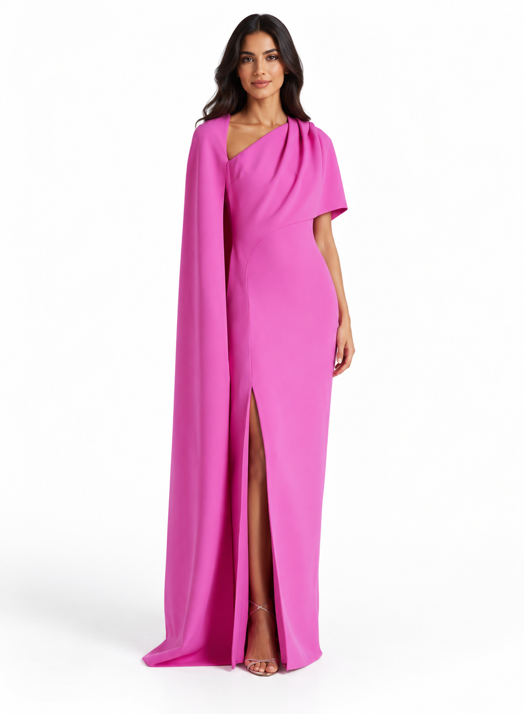 Fuchsia Draped Cape Maxi Dress - Elara