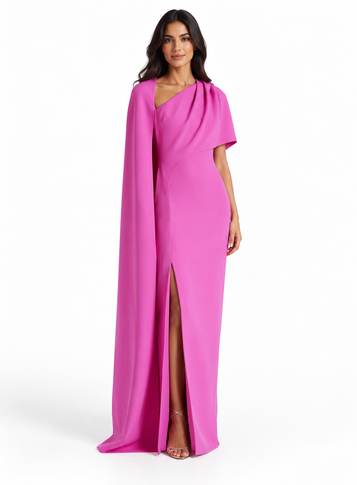 Fuchsia Draped Cape Maxi Dress - Elara