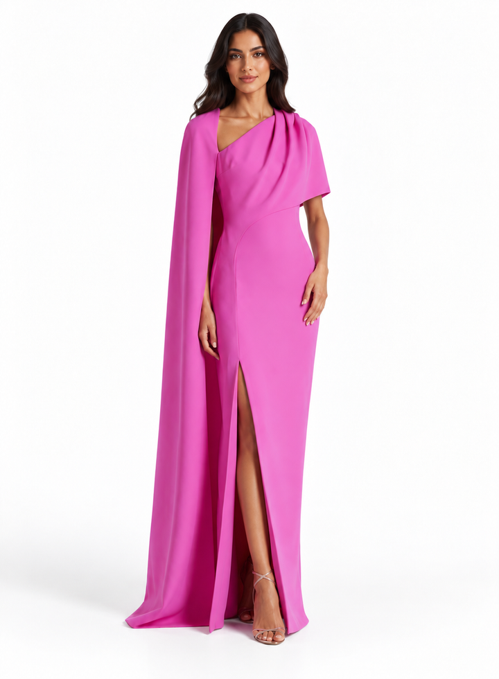 Fuchsia Draped Cape Maxi Dress - Elara