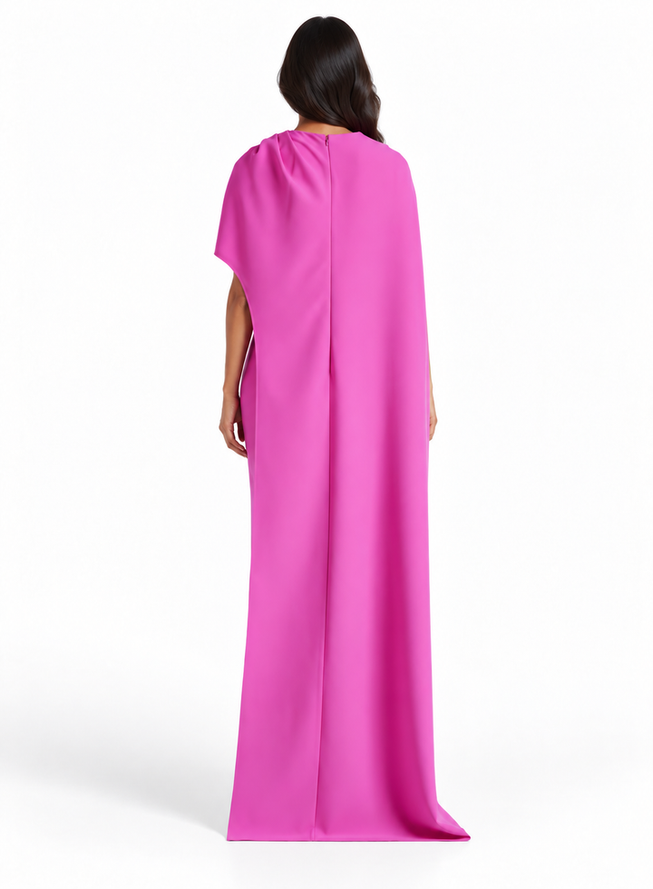 Fuchsia Draped Cape Maxi Dress - Elara