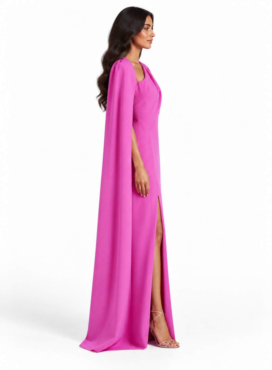 Fuchsia Draped Cape Maxi Dress - Elara