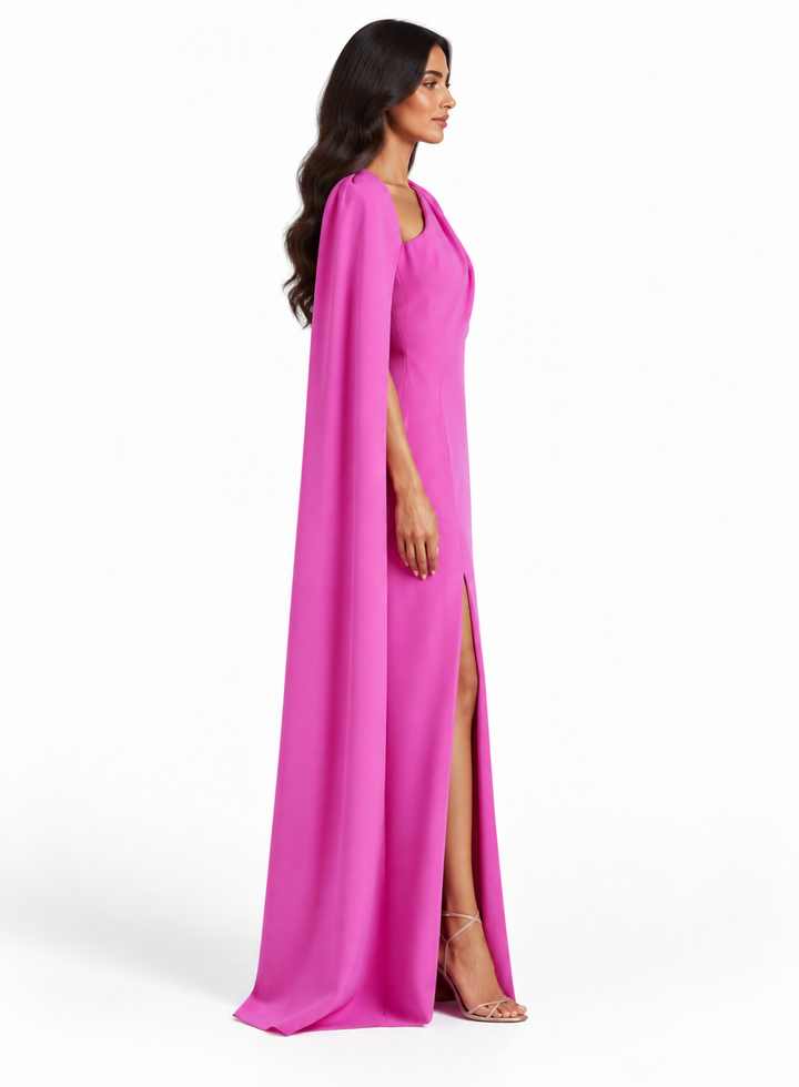 Fuchsia Draped Cape Maxi Dress - Elara