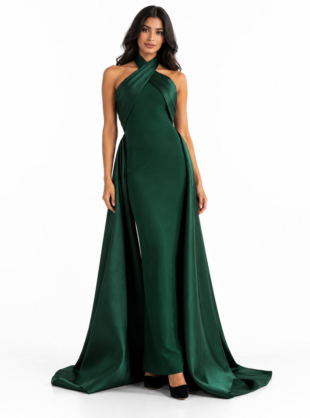 Emerald Satin Halter Maxi Dress - Seraphina