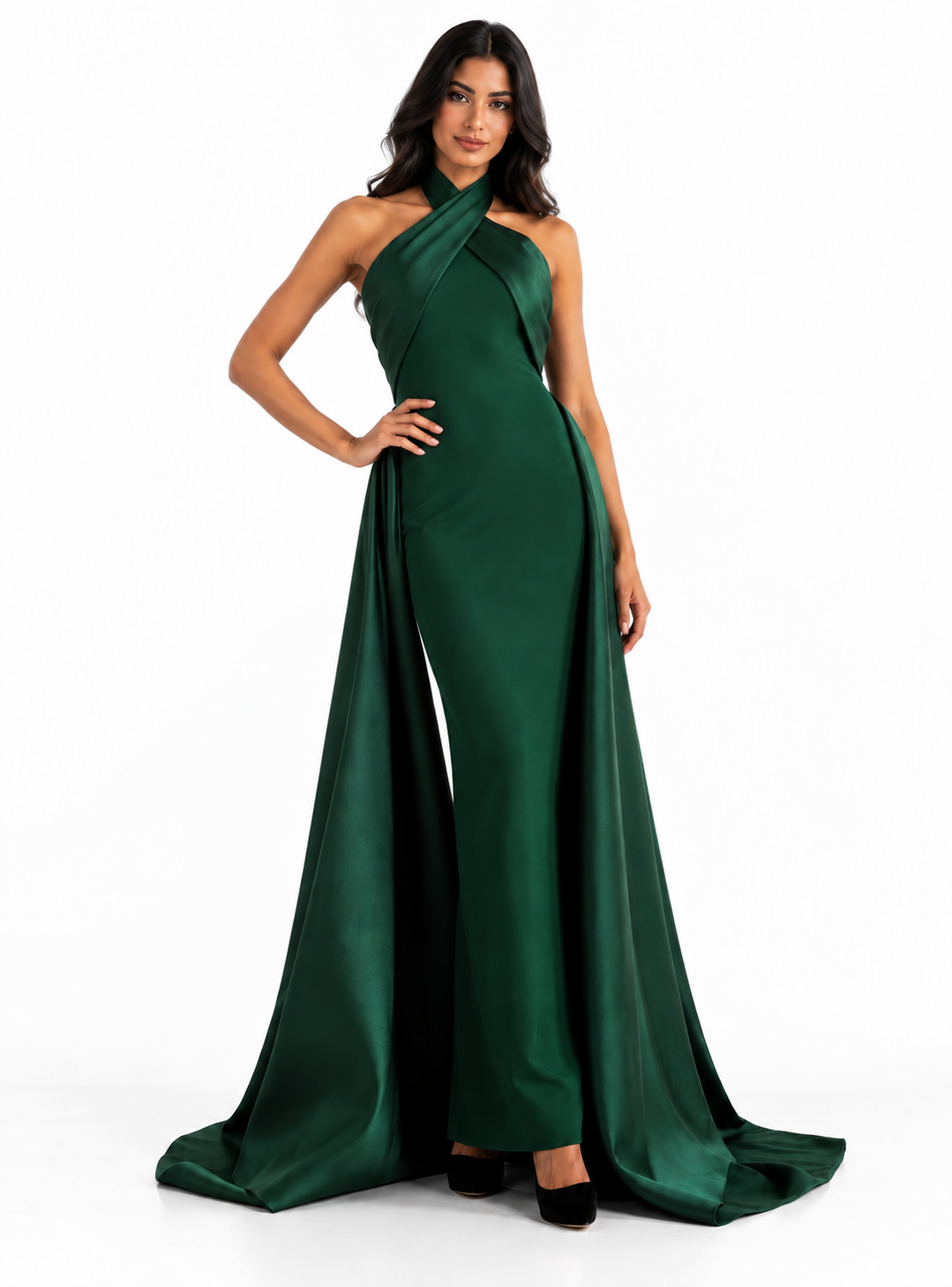 Emerald Satin Halter Maxi Dress - Seraphina