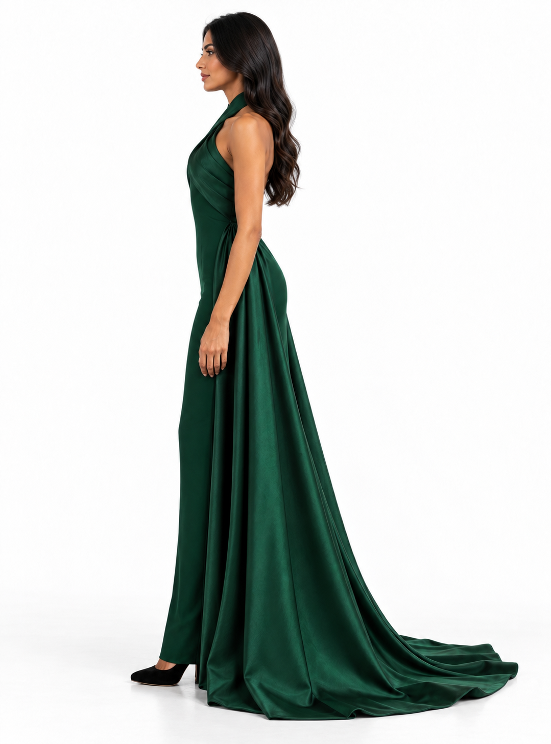 Emerald Satin Halter Maxi Dress - Seraphina